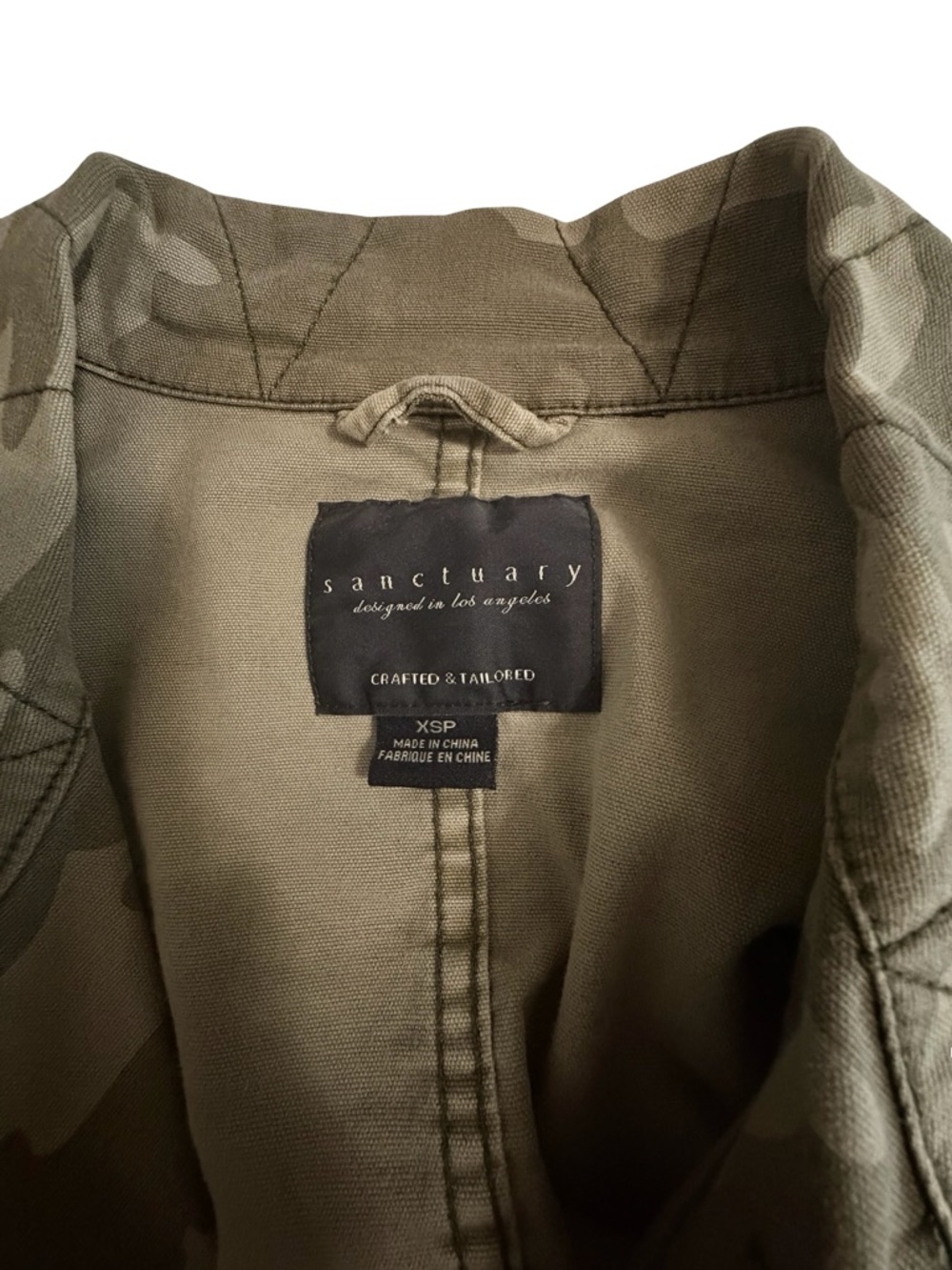 Sanctuary Olive Camo Cropped Utility Jacket with Frayed Hem - Picture 4 of 7